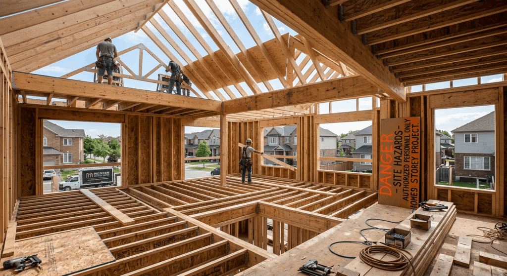 Second storey addition under construction in an Ontario residential home
