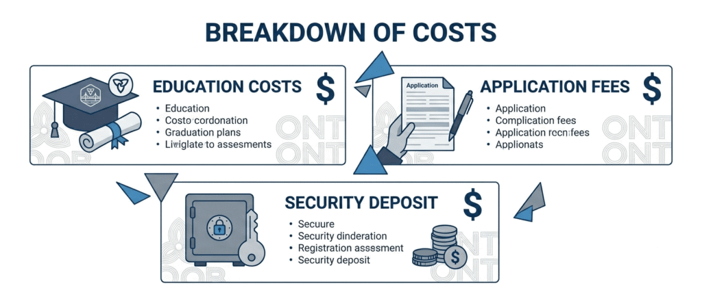 Infographic showing the cost breakdown for HCRA Ontario home builder licensing and registration fees