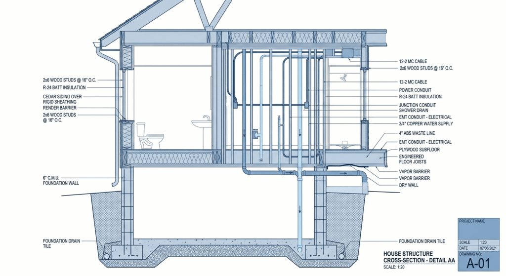 Cross-section diagram of a home showing structural and mechanical systems covered under Tarion warranty tiers