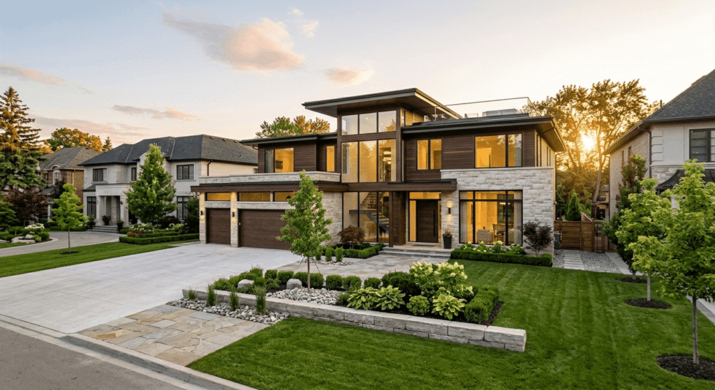 Newly completed custom home in Mississauga Ontario built by a Leedway Group design-build team following detailed pre-construction planning