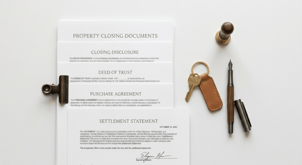 Legal documents and house key representing Tarion warranty transfer paperwork required after closing in Ontario