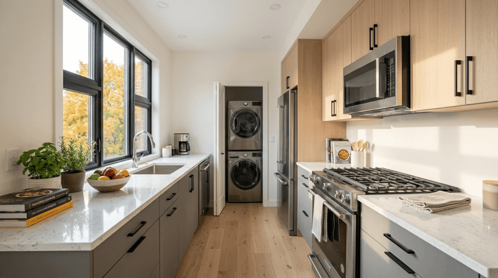 Renovated kitchen interior in a Canadian multi-plex unit showcasing high-ROI upgrades that increase rental value