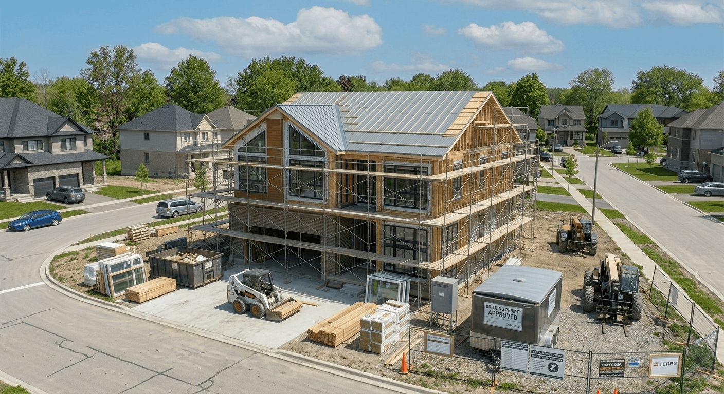 Custom home under construction in Ontario following 2026 Ontario Building Code guidelines