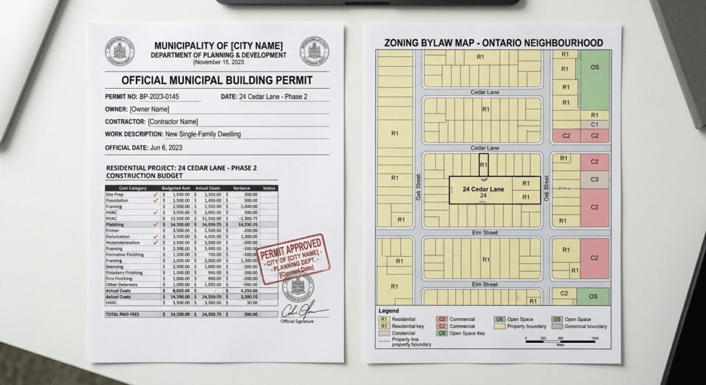 Ontario municipal building permit and zoning bylaw compliance documents required for new home construction