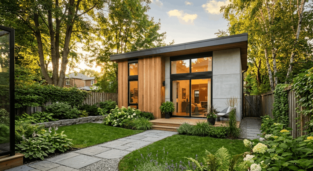 Modern garden suite exterior in a Toronto backyard representing the 2026 loan and rebate program
