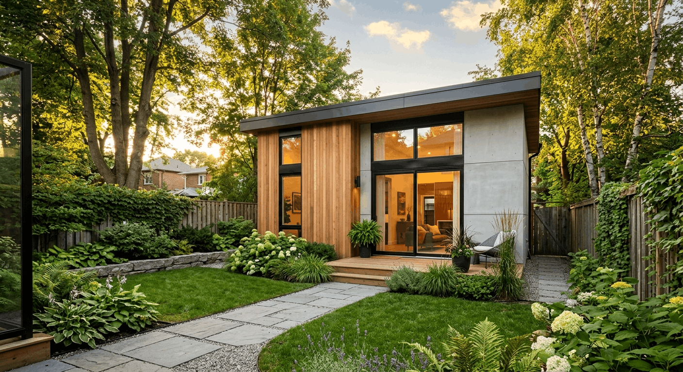 Modern garden suite exterior in a Toronto backyard representing the 2026 loan and rebate program