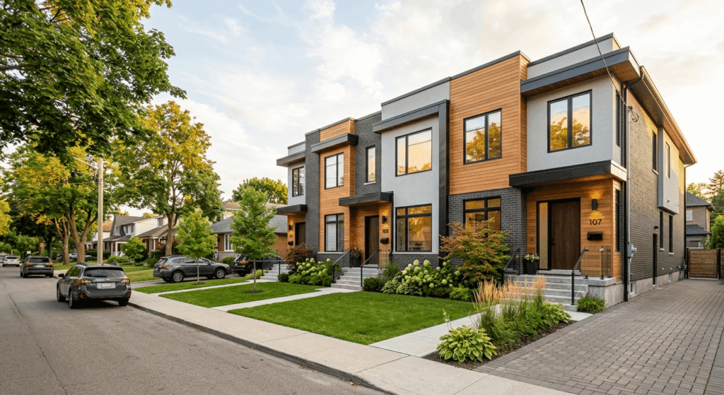 Modern 4 plex residential building with four separate entrances in Mississauga Ontario