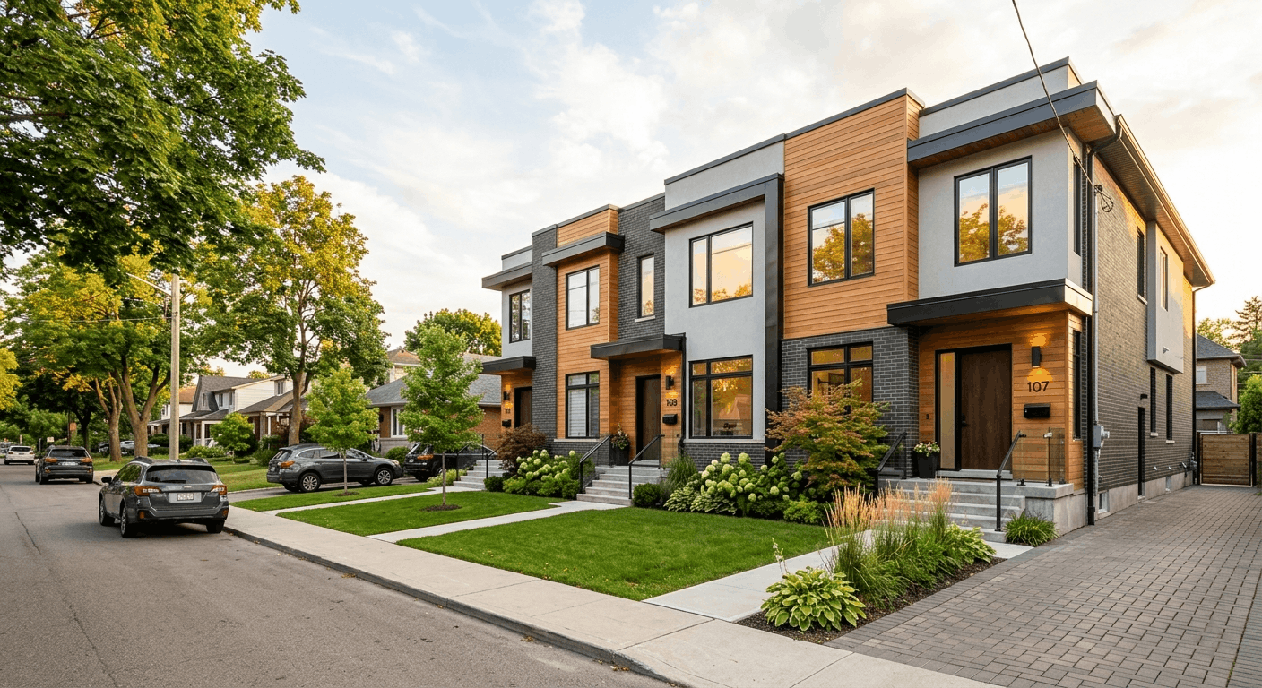 Modern 4 plex residential building with four separate entrances in Mississauga Ontario