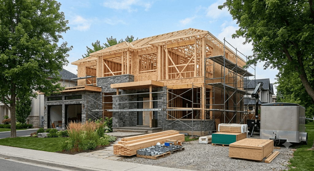 Second-storey home addition construction project in Mississauga