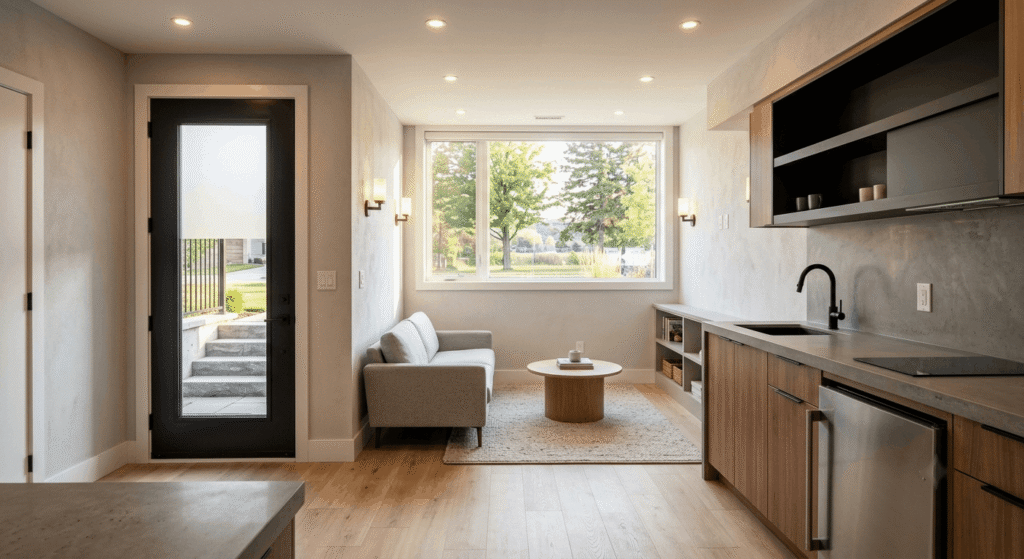 In-law suite cost Ontario — finished basement secondary suite with separate entrance