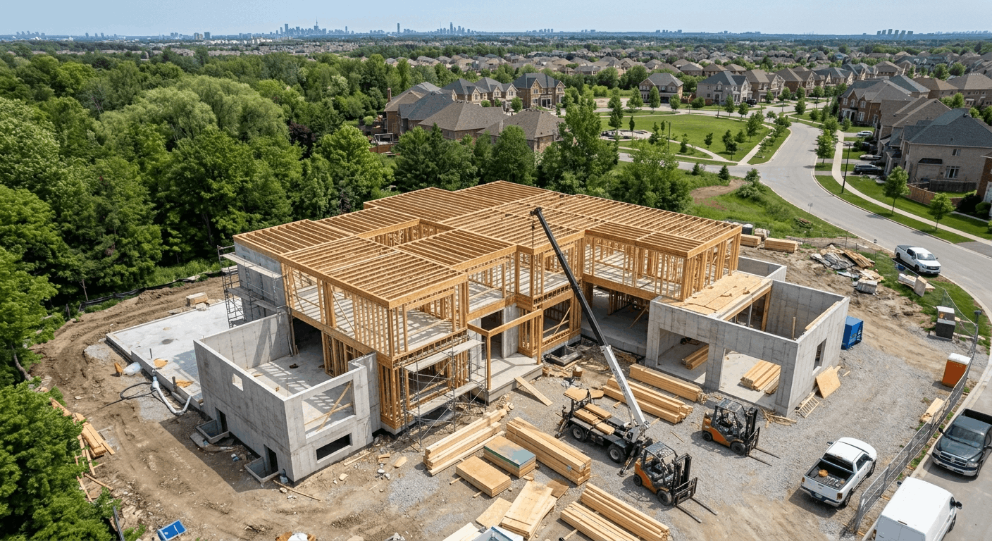 custom home builders Ontario foundation and framing stage construction site GTA