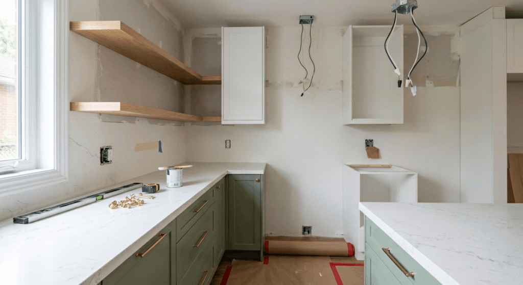 Semi-custom kitchen cabinets and quartz countertop installation during a Toronto renovation