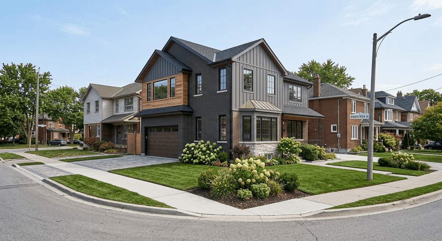 Newly built custom home exterior representing custom home builders in Brampton"
