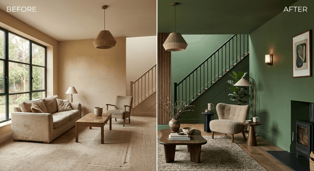 interior home renovation before and after living room Canada