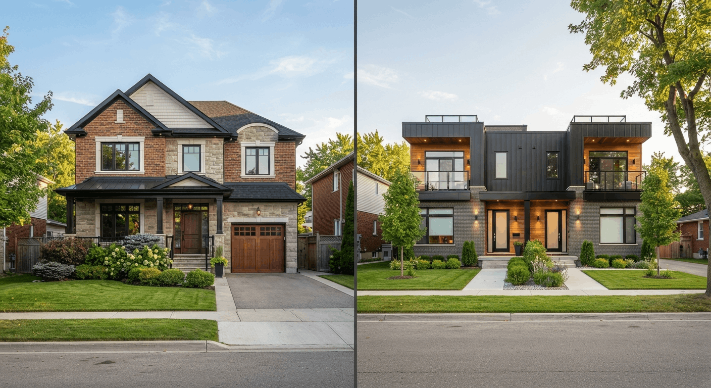 Comparison of a single family home and a multifamily housing building
