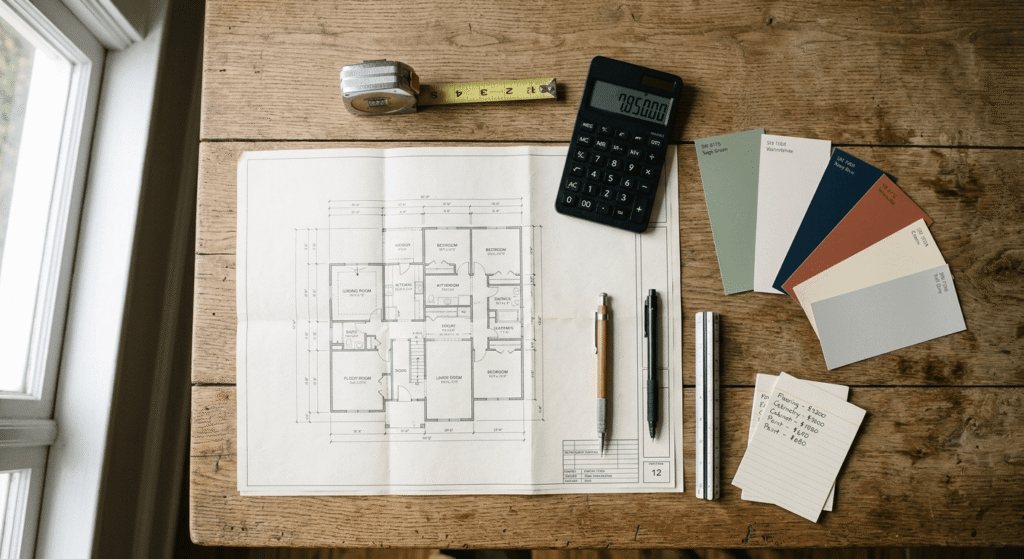 Blueprints and budgeting tools representing Toronto renovation cost planning"