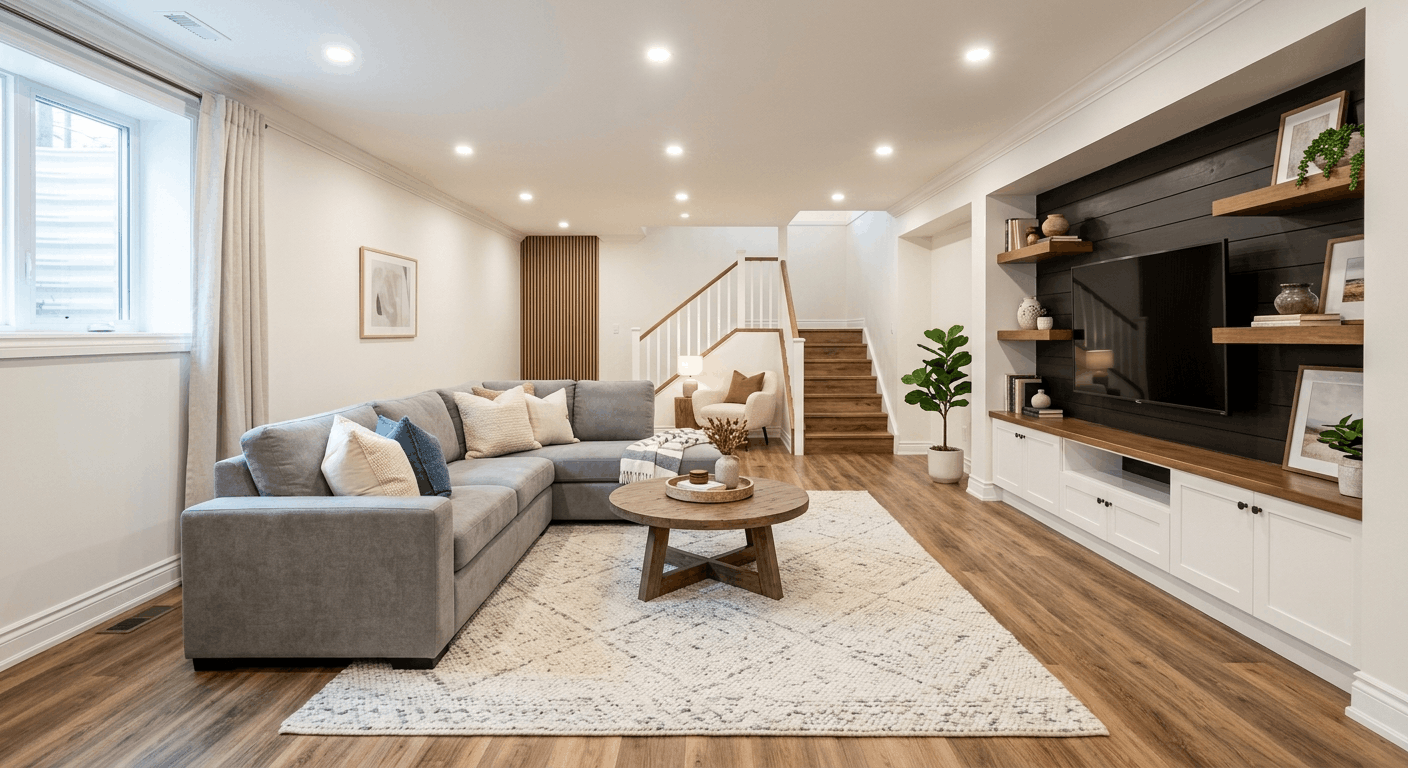 Finished basement living space that increases home resale value