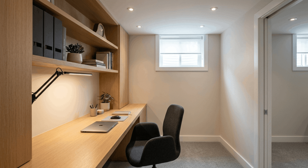 Basement home office conversion adding functional living space