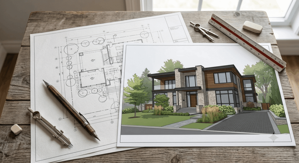 Design services drawings for new home construction in Burlington