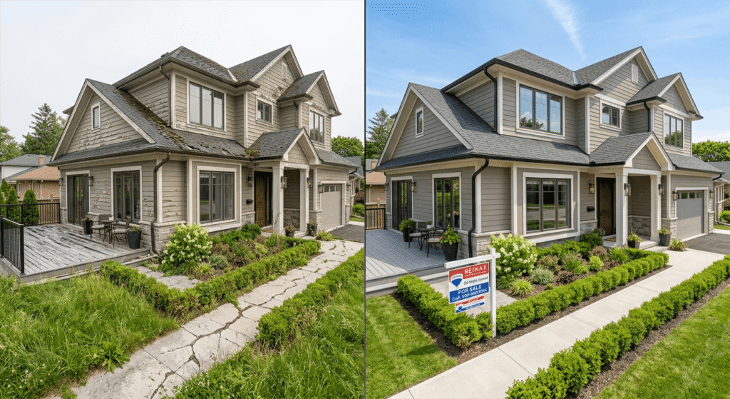 Before and after curb appeal home improvements before selling a Canadian house"