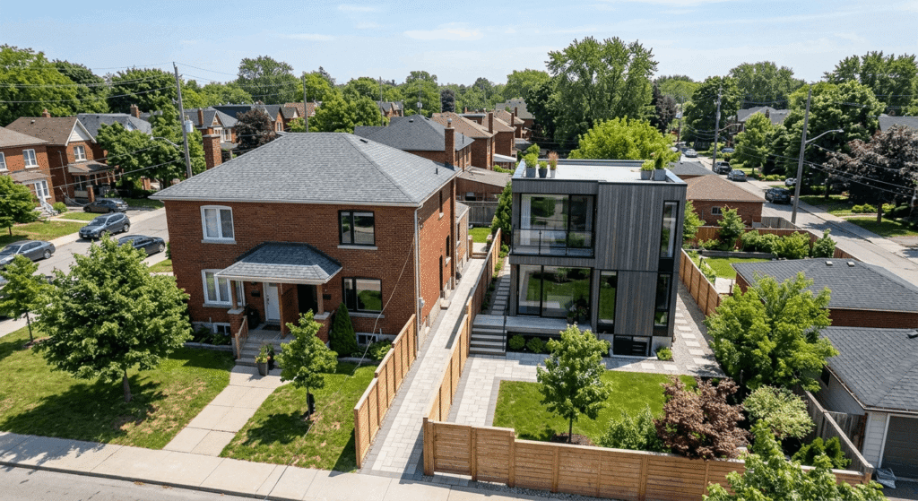 Two-storey garden suite behind Toronto home with side yard access
