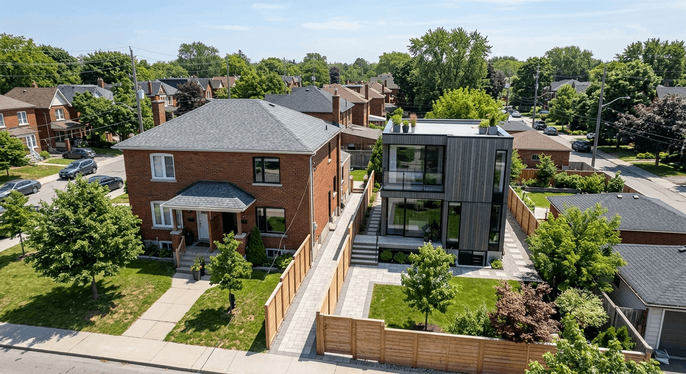 Two-storey garden suite behind Toronto home with side yard access