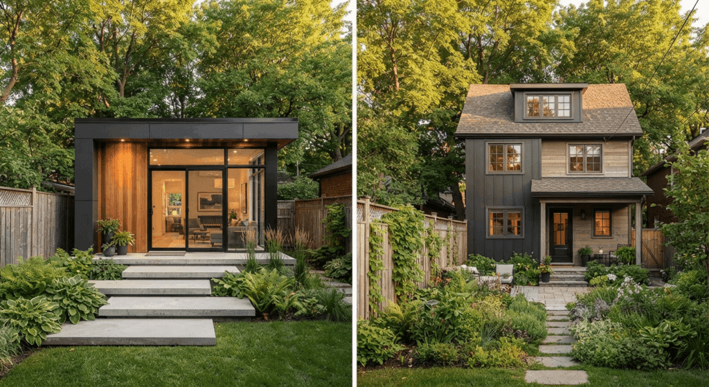 "Cost comparison of a garden suite Toronto build by foundation type, slab-on-grade versus two-storey