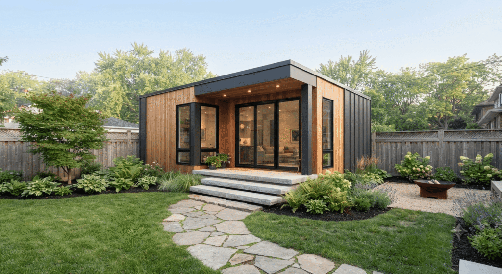 Contemporary wood-siding garden suite in a Toronto backyard, an example of a legal 2026 second home