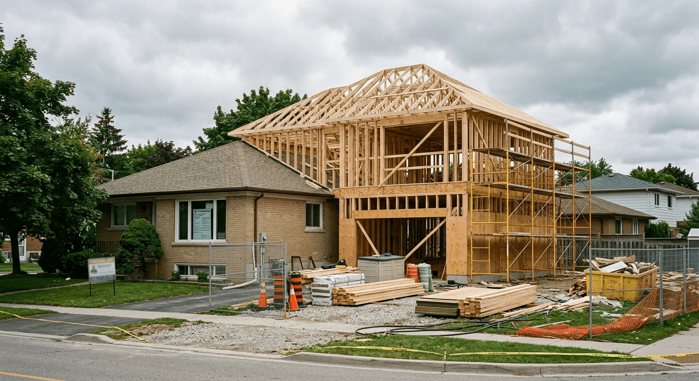 General contractor Mississauga crew framing a rear home addition