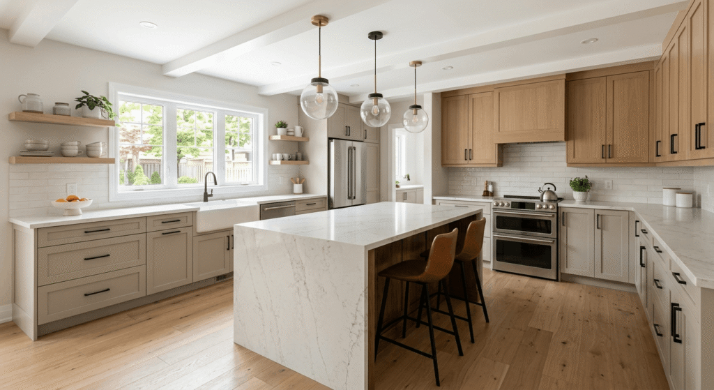 Renovated kitchen in a Burlington home with new cabinetry and countertops