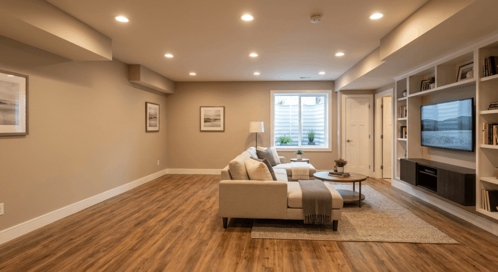 Finished basement renovation with egress window in Mississauga home