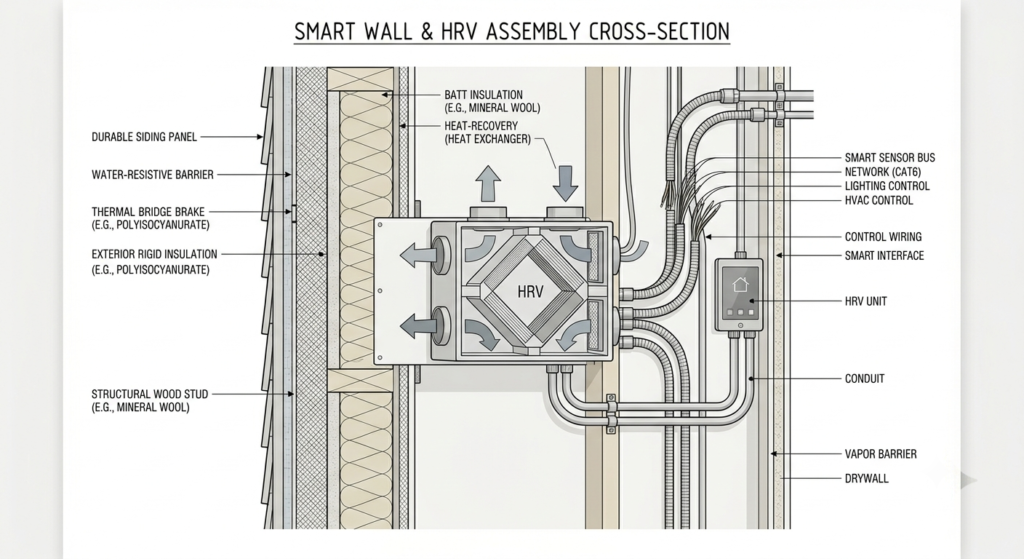 Energy-efficient wall insulation and smart home wiring in a new custom build