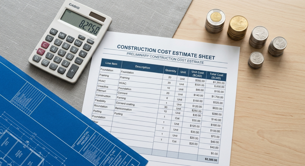 Building permit cost breakdown showing fees and development charges in Ontario