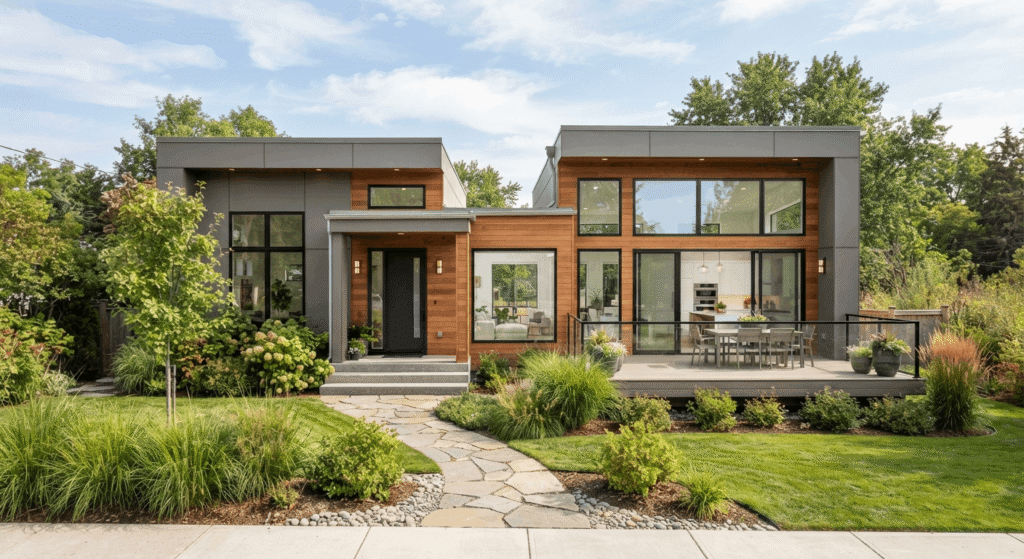 Completed modular home on a residential lot in Ontario