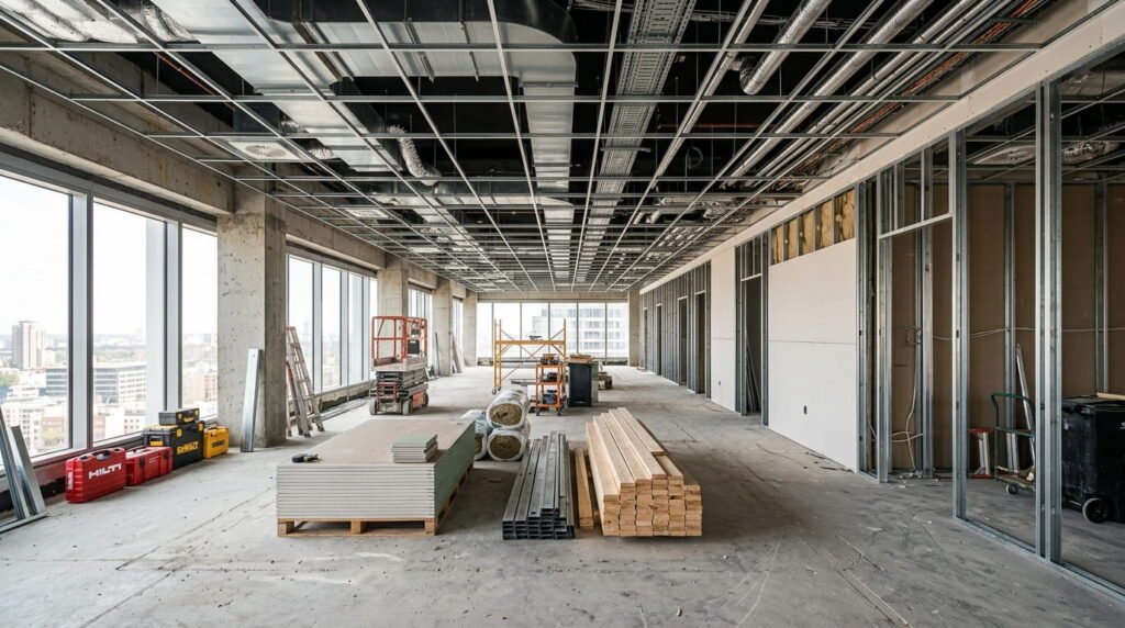 Commercial interior renovation in progress in an Ontario office space