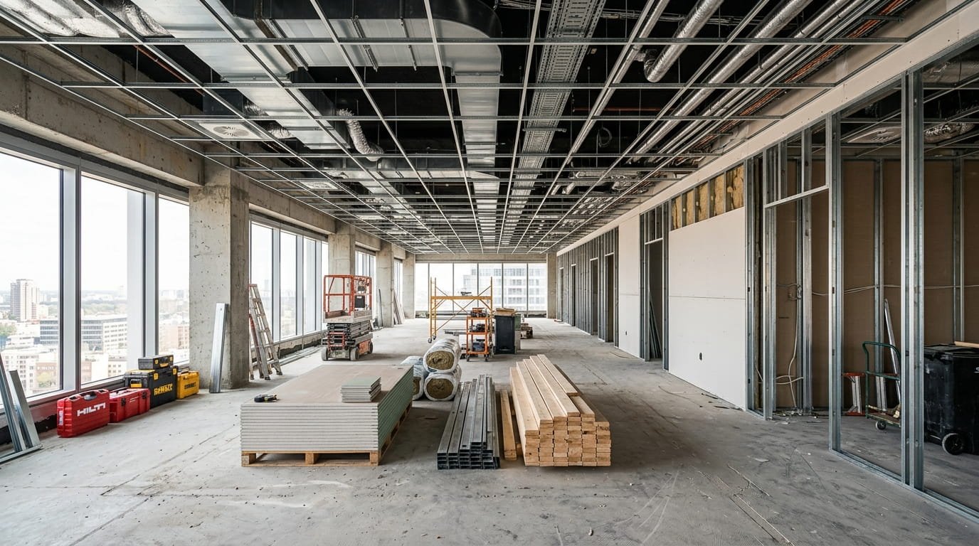 Commercial interior renovation in progress in an Ontario office space