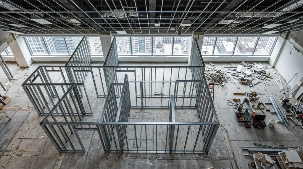 Commercial renovation cost Ontario shown in a stripped office fit-out