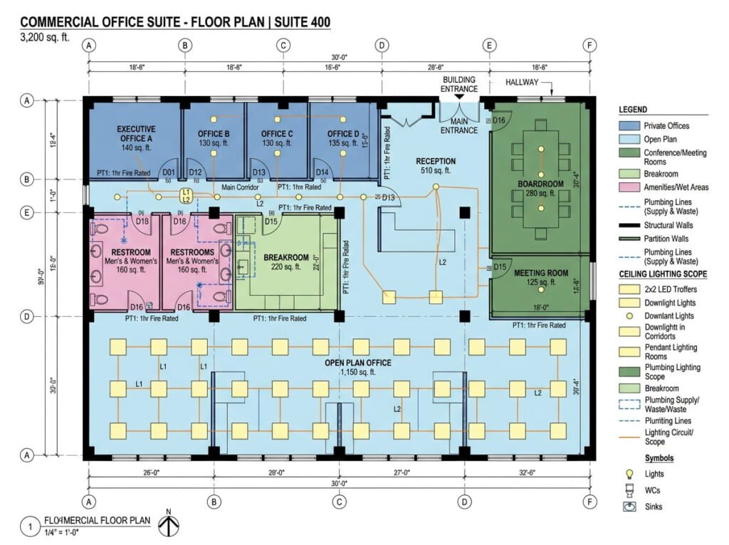 Commercial renovation cost Ontario planning drawing with scope zones marked