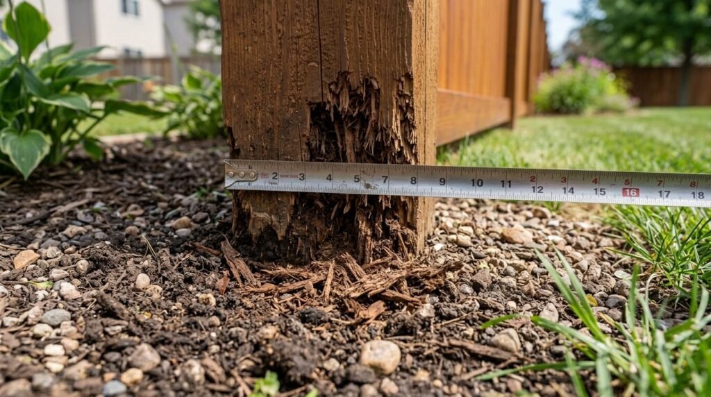 Rotted post base showing why fence post replacement is needed
