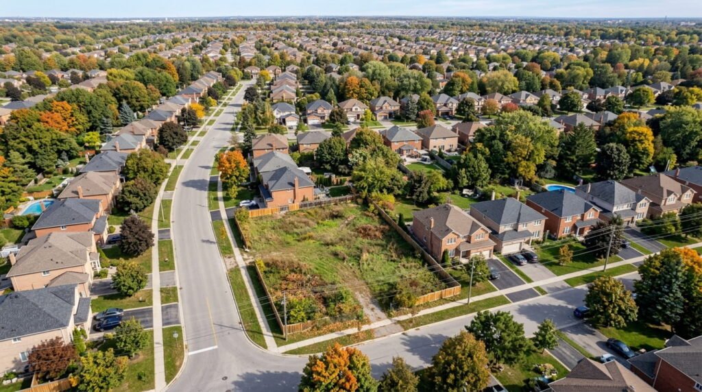 Vacant lot prepared for custom homes in Milton Ontario
