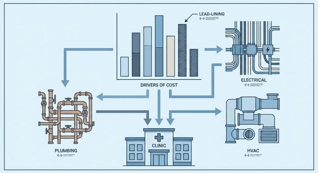 Illustration representing clinic construction cost factors like MEP systems