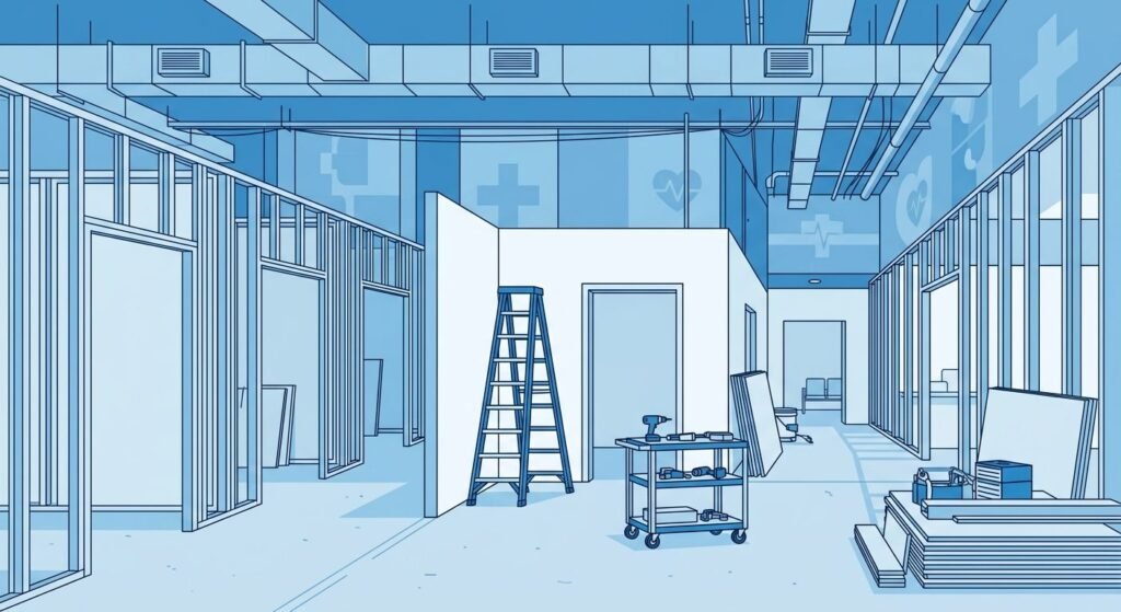 Illustration representing clinic construction and medical facility design-build services