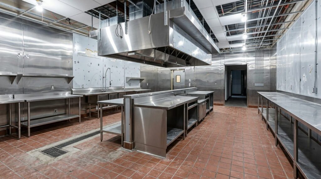 Quarry tile flooring and stainless finishes in a Canadian commercial kitchen build