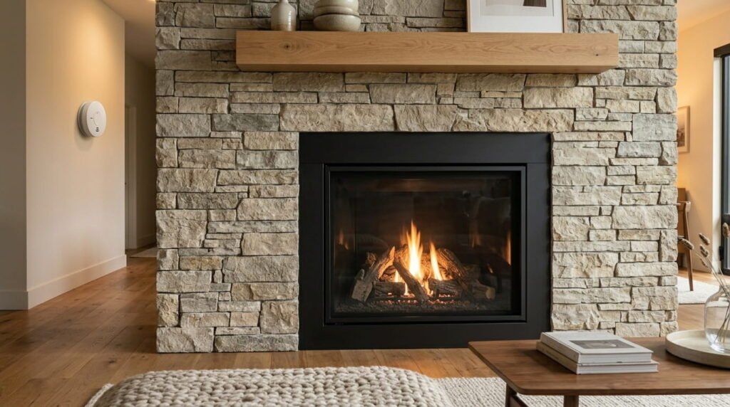 Gas fireplace insert conversion with carbon monoxide alarm installed