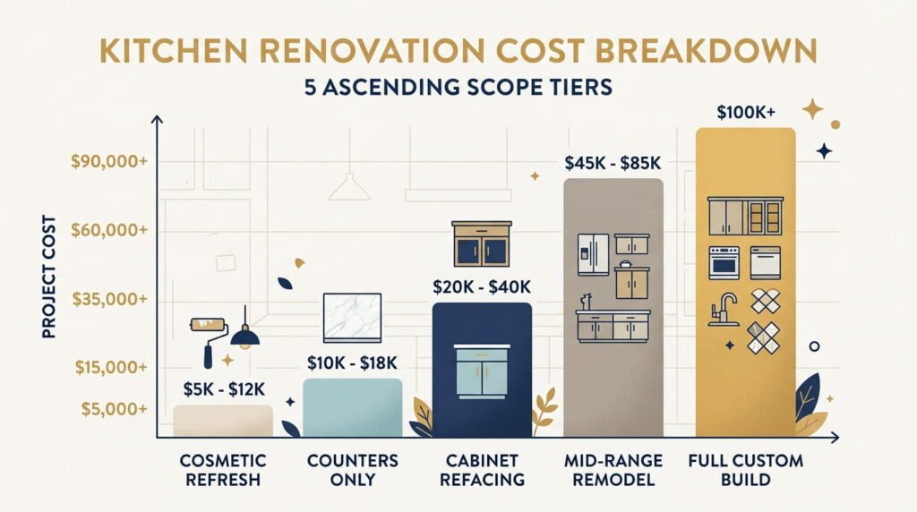 Kitchen renovation cost breakdown by scope for Milton homeowners