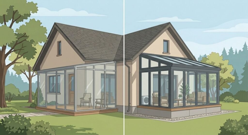 Sunroom cost in Milton compared across three-season and four-season builds