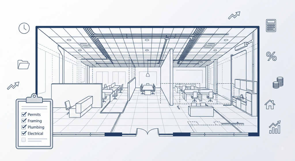 Office renovation cost Ontario floor plan under construction