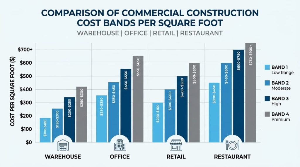 Chart of commercial construction rates per square foot in Ontario
