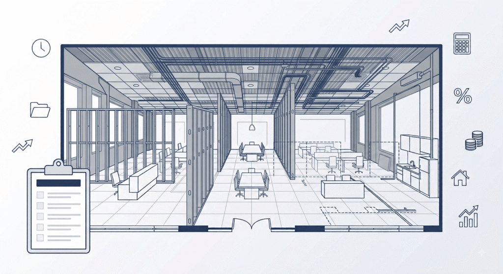 Office renovation cost Ontario framing and exposed services during construction