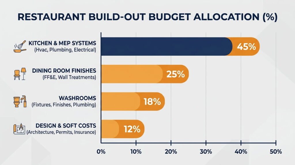 Restaurant construction budget breakdown by category in Canada